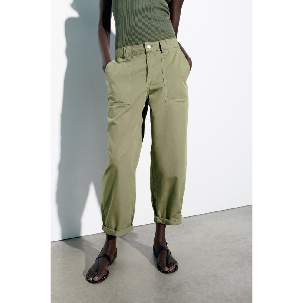 Zara Olive Green Cropped Pants - Picture 5 of 8